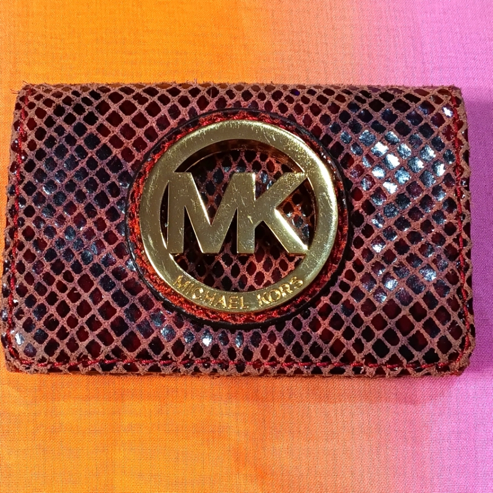 Michael Kors Burgundy and Gold Card Holder